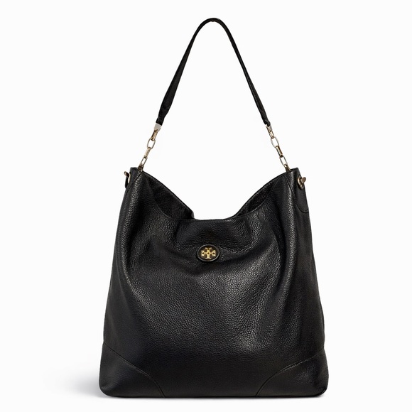 Tory Burch Chelsea Slouchy Hobo Bag Black Pebbled Leather Chain Shoulder Bag